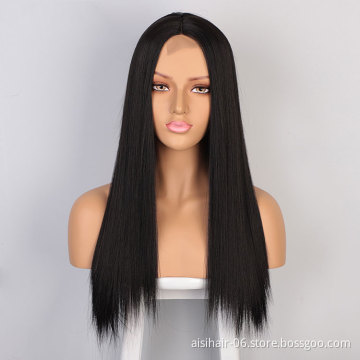 Aisi Hair Top Quality Vendor Cheap Wholesale Glueless Black Lace Frontal Synthetic Hair For Black Women Lace Front Wig